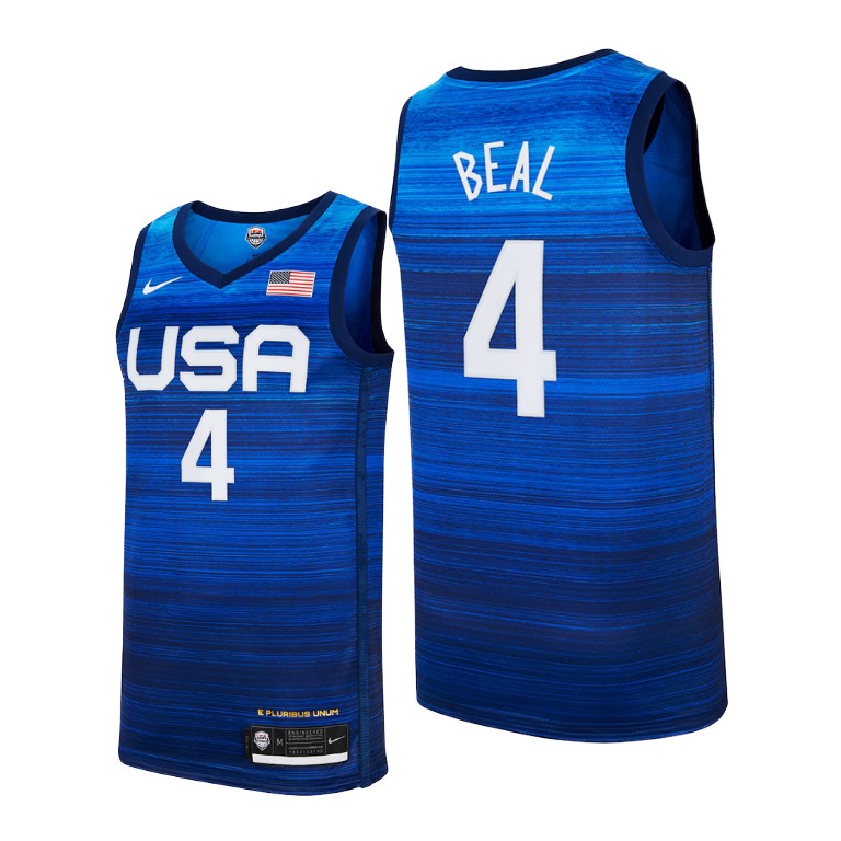 Men's USA Basketball #4 Bradley Beal 2021 Blue Tokyo Olympics Stitched Away Jersey Men's USA Basketball #4 Bradley Beal 2021 Blue Tokyo Olympics Stitched Away Jersey